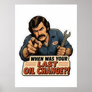 Affiche Changement d'huile de mécanicien drôle de voiture 