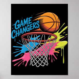 Affiche Changeurs de jeu colorés Basketball Tie Tee Couleu