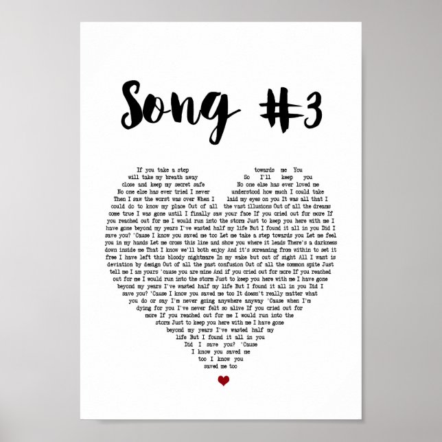 Affiche Chanson 3 Coeur Chanson Lyrique Mur Art Imprimer (Devant)
