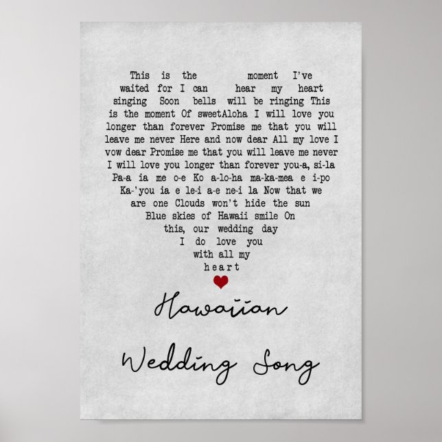 Affiche Chanson Mariage hawaïenne Grey Heart Song Lyric Pr (Devant)