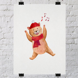 Affiche Chanteur Chat Caroller Noël Hiver Nursery