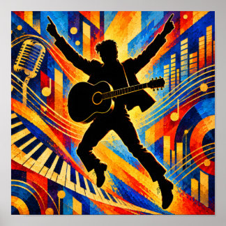 Affiche Chanteur de rock jouant de la guitare acoustique e