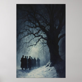 Affiche Chanteurs ombragés dans une nuit enneigée mystérie