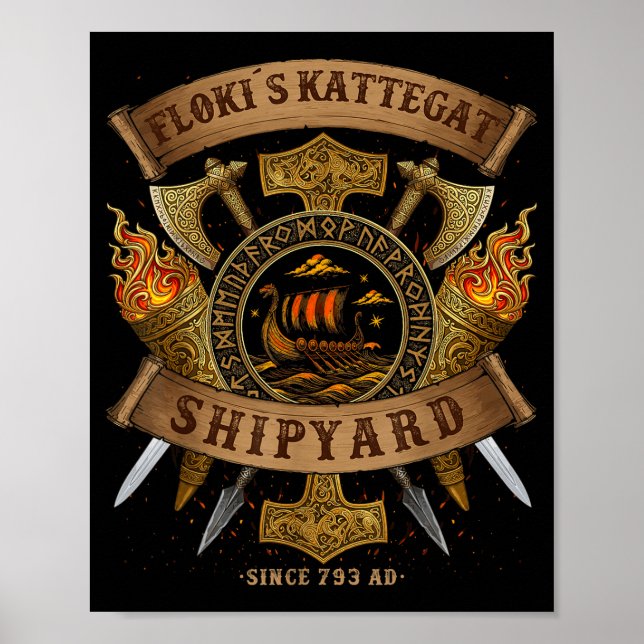 Affiche Chantier naval Flokis Kattegat Bateau Viking - Rin (Devant)