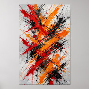 Affiche Chaos Ardente - Abstraction Éclaboussée de Rouge O