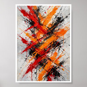 Affiche Chaos Ardente - Abstraction Rouge Orange Noir Écla