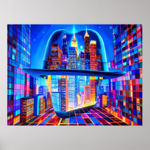 Affiche Chapeau Cool de New York City sur un balcon de gra