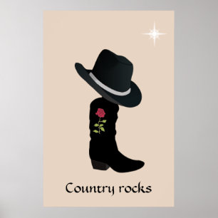 Affiche Chapeau Country et Botte sur Fond Beige