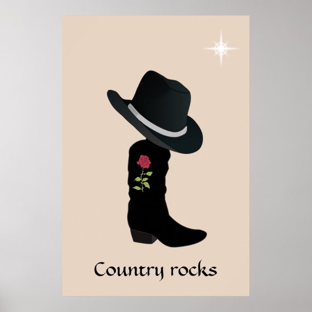 Affiche Chapeau Country et Botte sur Fond Beige (Devant)