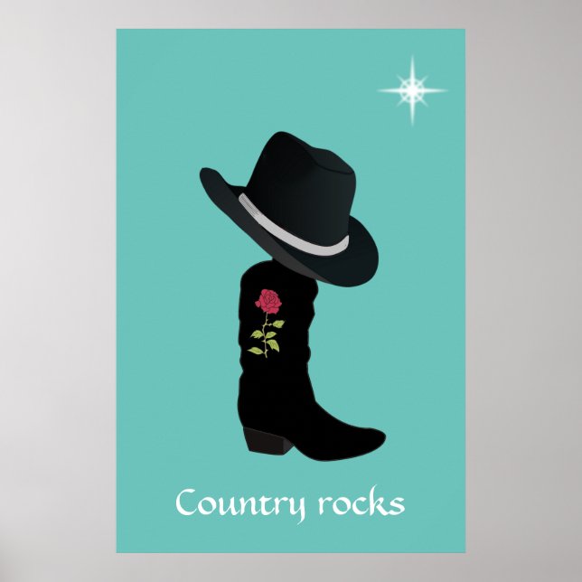 Affiche Chapeau Country et Botte sur Teal (Devant)