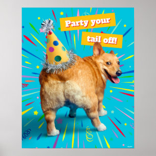 Affiche Chapeau d'anniversaire Corgi Butt