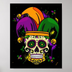 Affiche Chapeau de bouffon Crâne de Sucre Mardi Gras mardi