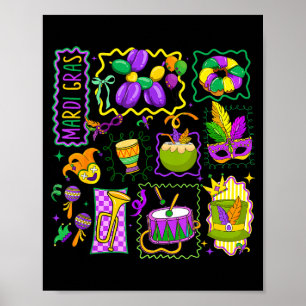 Affiche Chapeau de bouffon de Mardi Gras chic Masque du ro