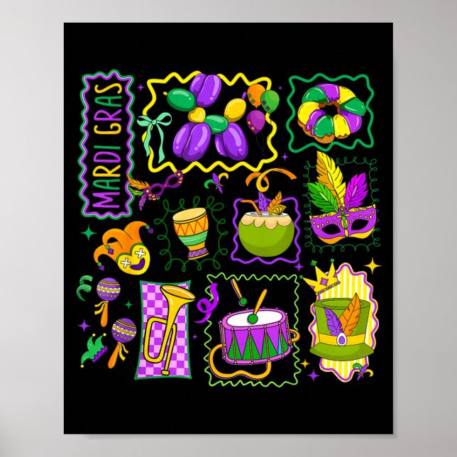 Affiche Chapeau de bouffon de Mardi Gras chic Masque du ro (Devant)