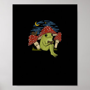 Affiche Chapeau de champignon de grenouille lisant un livr