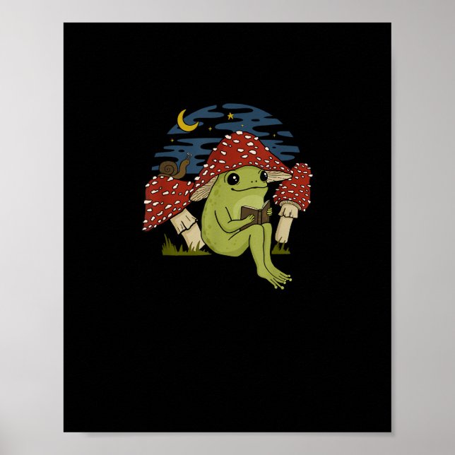 Affiche Chapeau de champignon de grenouille lisant un livr (Devant)