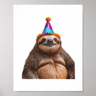 Affiche Chapeau de fête d'anniversaire de paresseux gros c