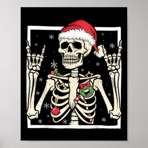 Affiche Chapeau de Noël de squelette de rockeur Cool Noël