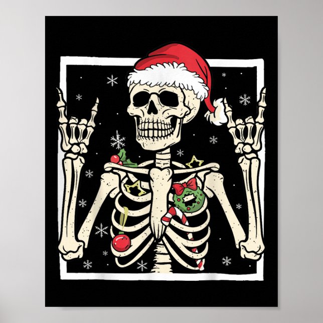 Affiche Chapeau de Noël de squelette de rockeur Cool Noël  (Devant)