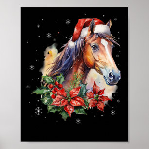 Affiche Chapeau de Noël drôle de cheval de Santa Animaux É