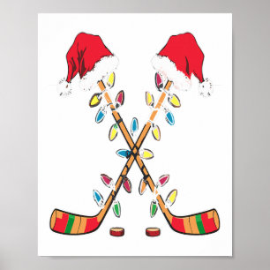 Affiche Chapeau de Noël Hockey Santa Lumières Drôle Sport