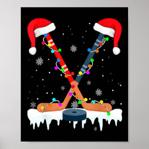 Affiche Chapeau de Noël Hockey Santa Lumières Sport Amusan