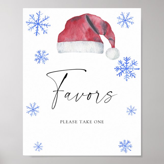 Affiche Chapeau de Père Noël aquarelle rouge - Faveurs (Devant)
