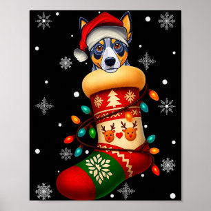 Affiche Chapeau de Père Noël Blue Heeler Chien En Chausset