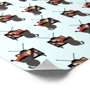 Affiche Chapeau de Père Noël de chat noir regardant la tél
