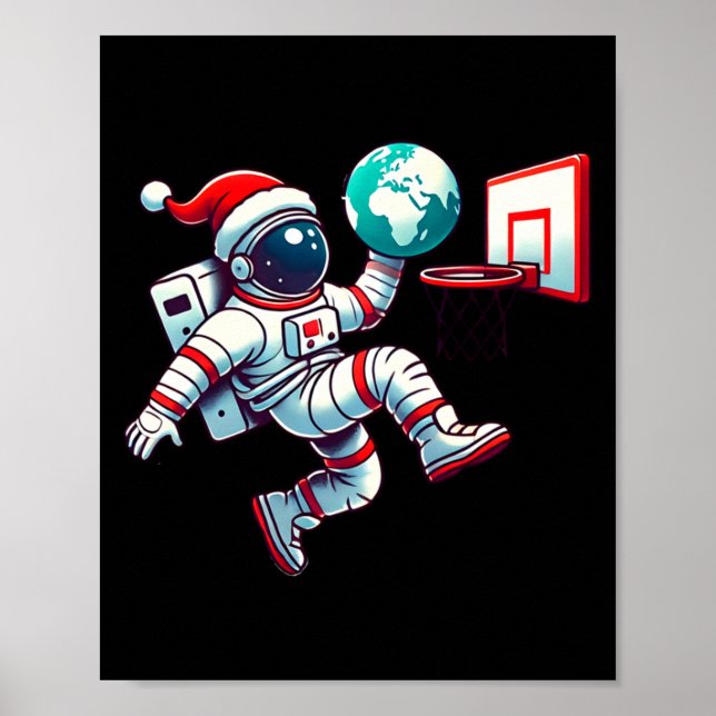 Affiche Chapeau de Père Noël drôle Astronaute Dunking Terr (Devant)