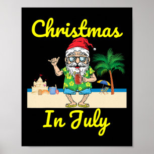 Affiche Chapeau de Père Noël Noël en Juillet Plage Vacance