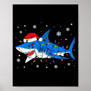 Affiche Chapeau de Père Noël Requin Lumières de Noël Xmas