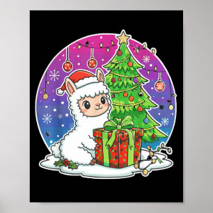 Affiche Chapeau de Santa Alpaga Noël Amoureux d'Alpaga Adu