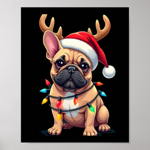 Affiche Chapeau de Santa drôle de chien bouledogue françai