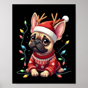 Affiche Chapeau de Santa drôle de chien bouledogue françai