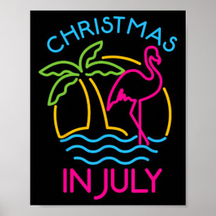 Affiche Chapeau de Santa Flamingo Rose Noël en Juillet Été