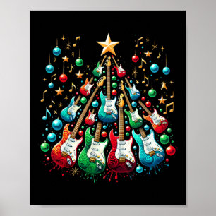 Affiche Chapeau de Santa Guitar Funny Arbre de Noël Musiqu
