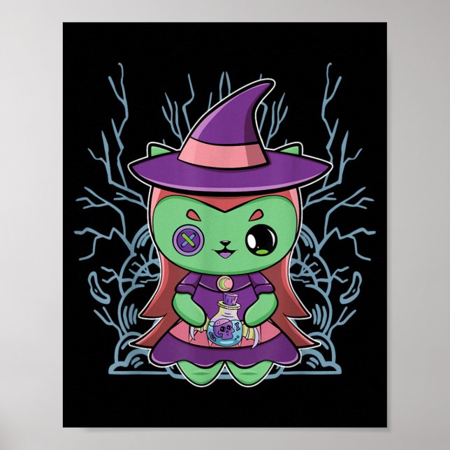 Affiche Chapeau De Sorcière Chat Noir Mignon Et Potion Mag (Devant)
