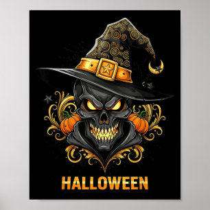Affiche Chapeau de sorcière crâne effrayant Halloween horr