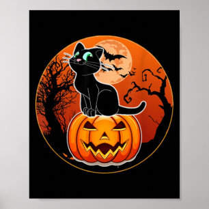 Affiche Chapeau de sorcière de chat noir Halloween mignon