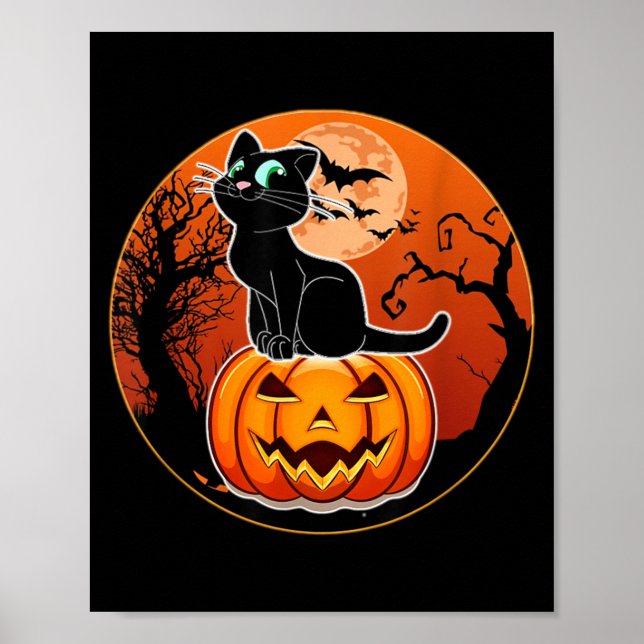 Affiche Chapeau de sorcière de chat noir Halloween mignon  (Devant)