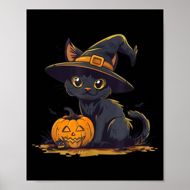 Affiche Chapeau de sorcière de chat noir Halloween mignon  (Devant)