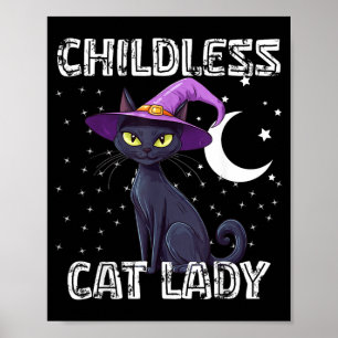 Affiche Chapeau de sorcière effrayant de dame de chat sans