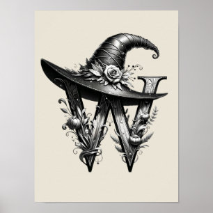 Affiche Chapeau de sorcière noir Lettre W personnalisée av