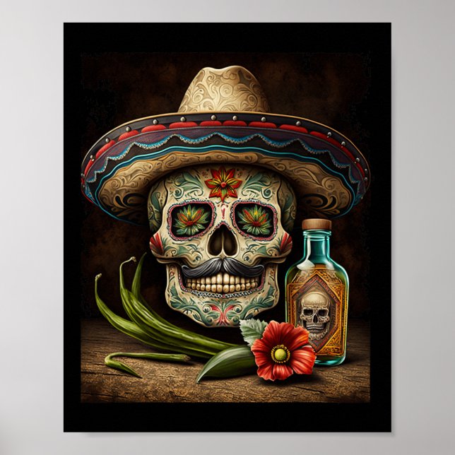 Affiche Chapeau de Tequila Crâne de Sucre Mexicain Cinco D (Devant)