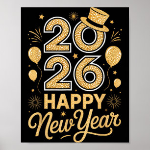 Affiche Chapeau Haut de Fête 2026 Bonne Année Ballon Feu d