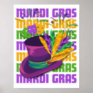 Affiche Chapeau haut de forme capuchon élégant MARDI GRAS