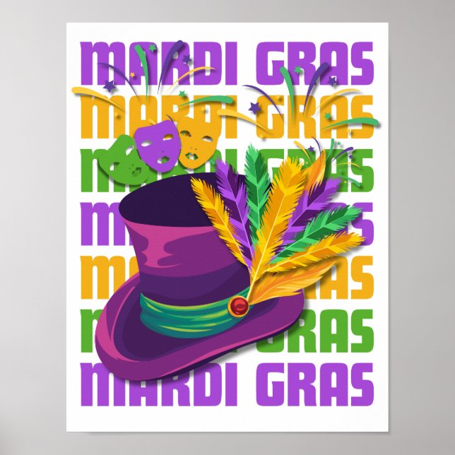 Affiche Chapeau haut de forme capuchon élégant MARDI GRAS (Devant)