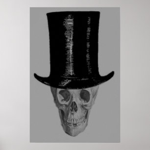Affiche Chapeau haut de forme crâne monochrome