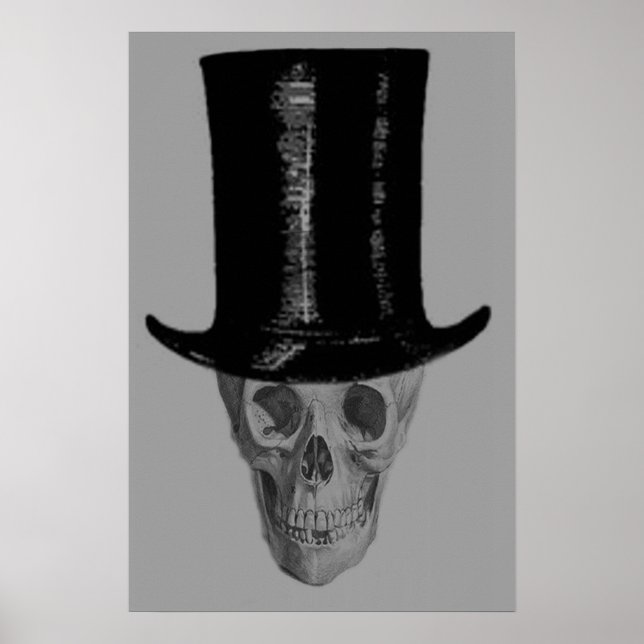 Affiche Chapeau haut de forme crâne monochrome (Devant)